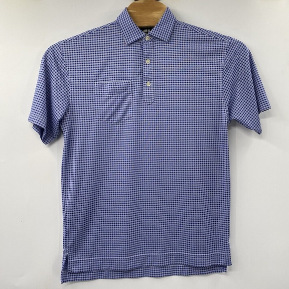 Footjoy Men's Medium Blue White Plaid 3 Button Short Sleeve Golf Polo - Picture 2 of 5